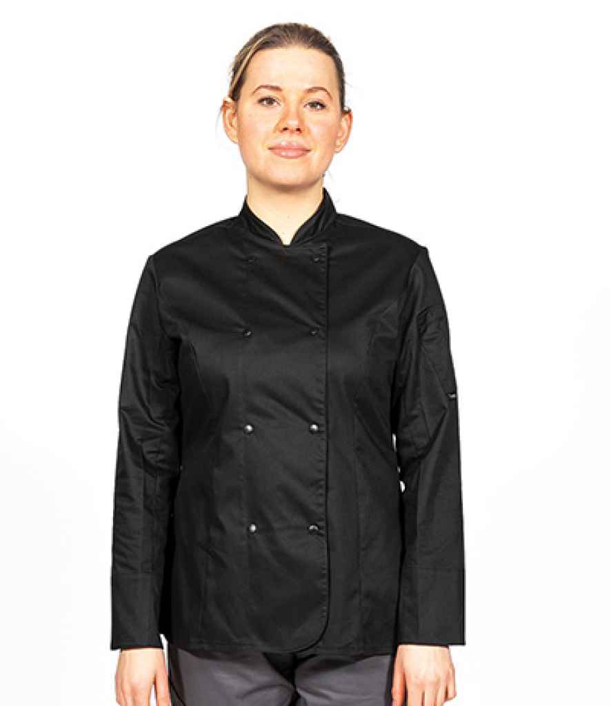 [DE005 BLK XS] Dennys Ladies Long Sleeve Premium Chef's Jacket (XS, Black)