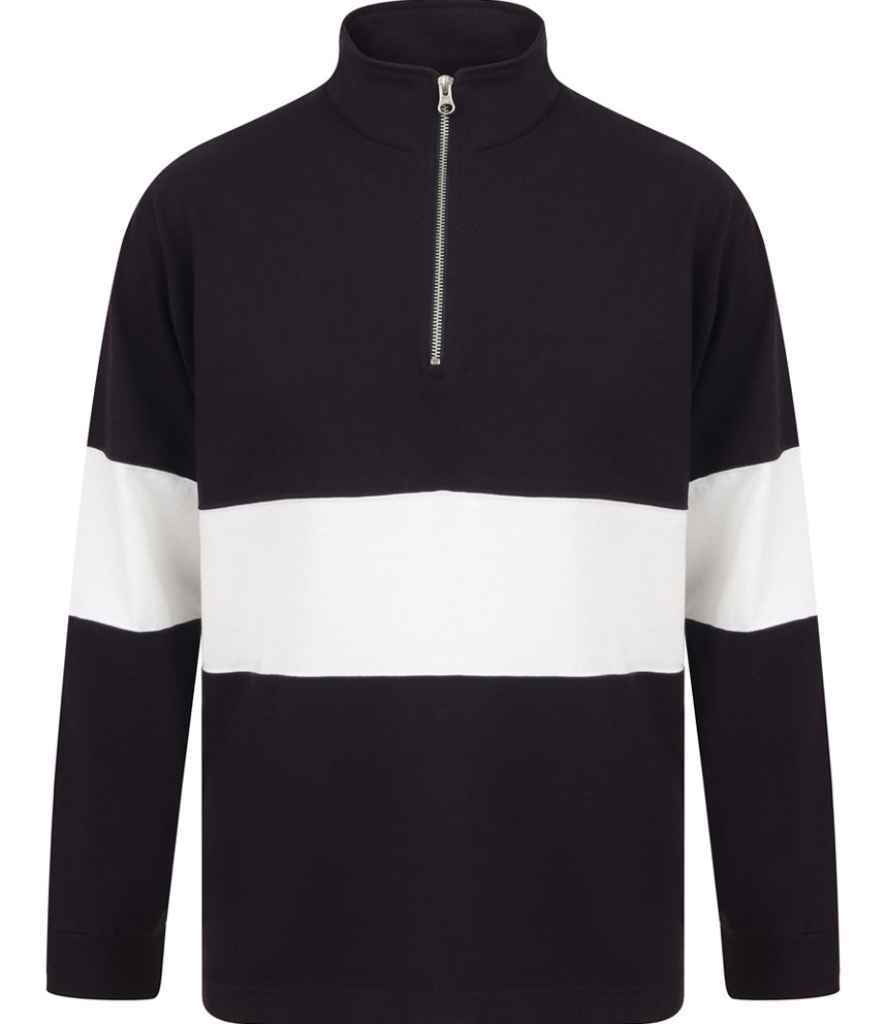 [FR006 NV/WH XS] Front Row Panelled 1/4 Zip Neck Top (XS)