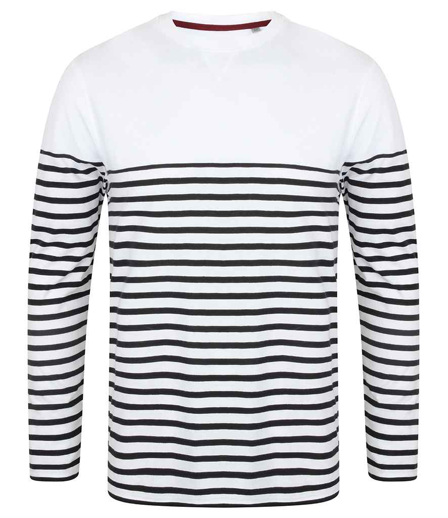 [FR134 WH/NV XS] Front Row Unisex Long Sleeve Breton Striped T-Shirt (XS, White/Navy)