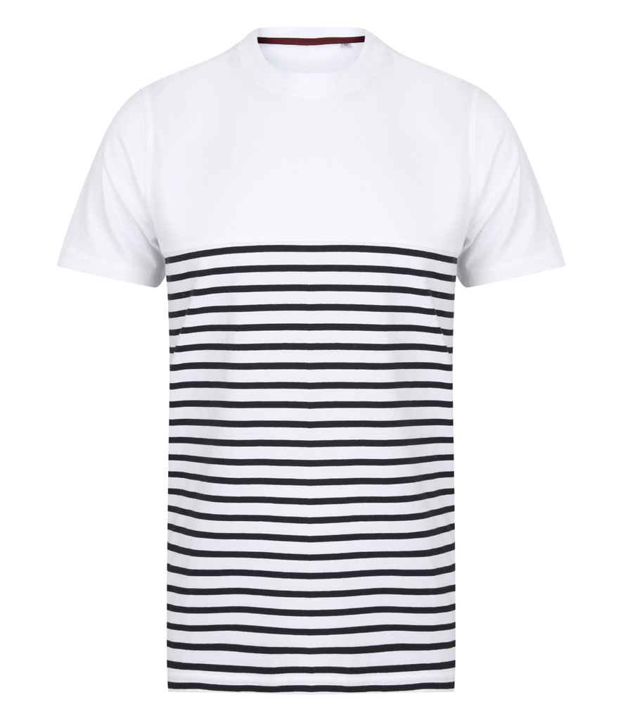 [FR135 WH/NV XS] Front Row Unisex Breton Striped T-Shirt (XS, White/Navy)