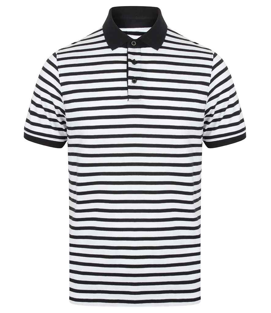 [FR230 WH/NV XS] Front Row Striped Jersey Polo Shirt (XS, White/Navy)
