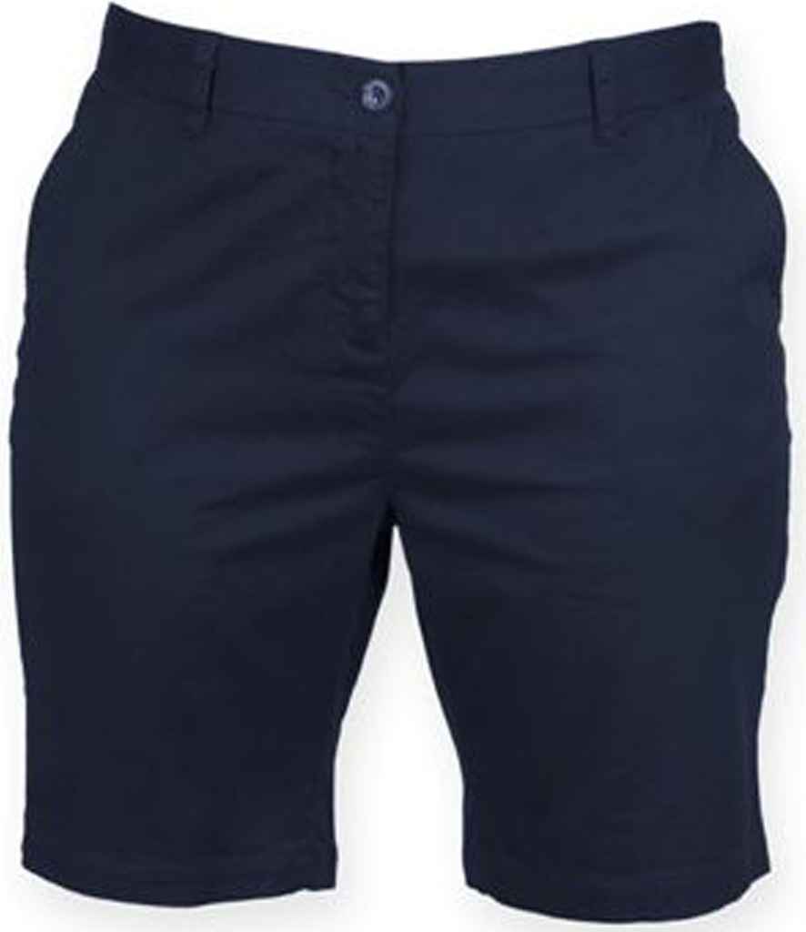 [FR606 NAV XS] Front Row Ladies Stretch Chino Shorts (XS, Navy)