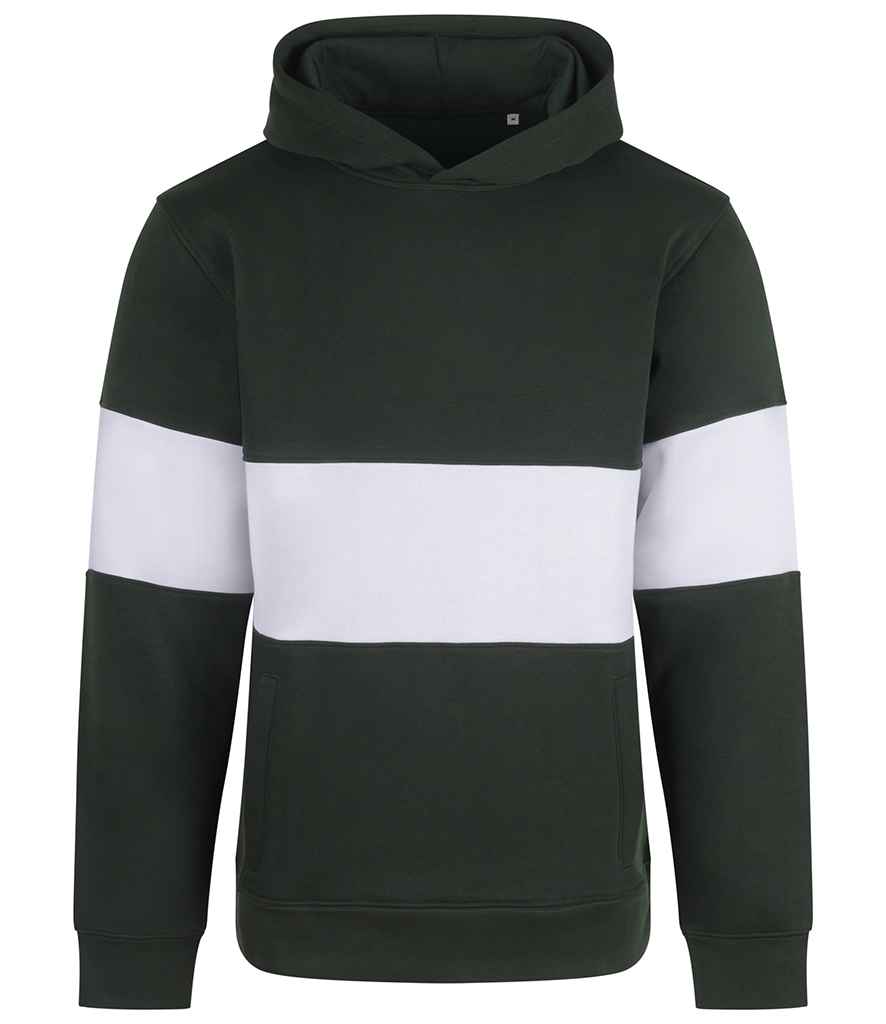 [FR803 BO/WH XS] Front Row Heavyweight Panelled Hoodie (XS, Bottle Green/White)