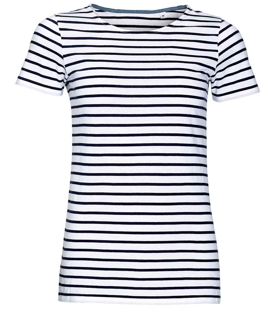 [01399 WH/NV XS] SOL'S Ladies Miles Striped T-Shirt (XS, White/Navy)
