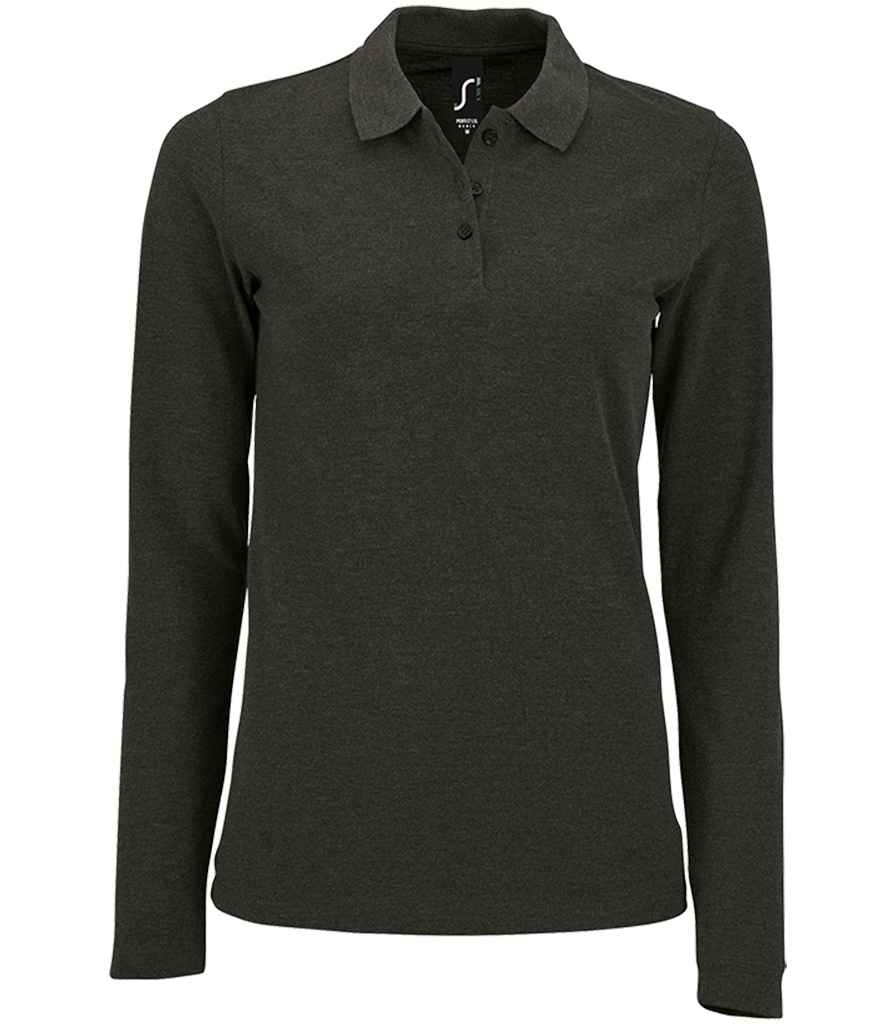 [02083 CHM S] SOL'S Ladies Perfect Long Sleeve Piqué Polo Shirt (Charcoal Marl, S)