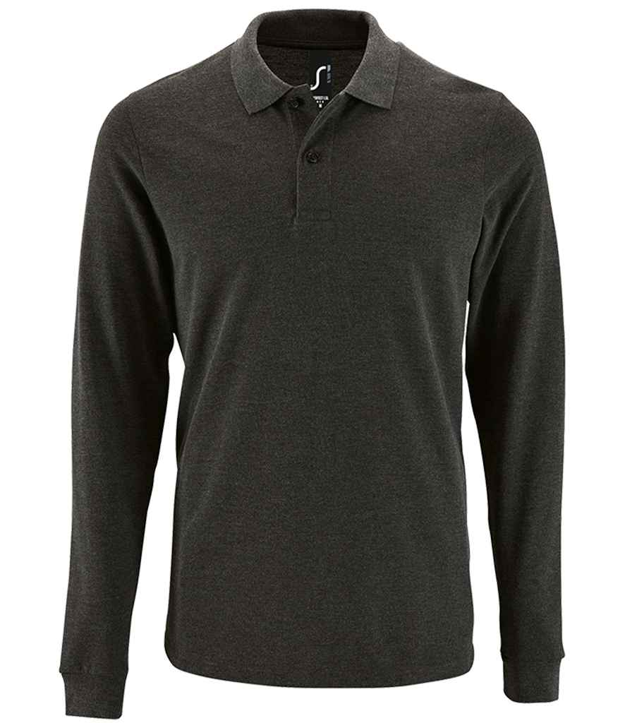 [02087 CHM S] SOL'S Perfect Long Sleeve Piqué Polo Shirt (S, Charcoal Marl)