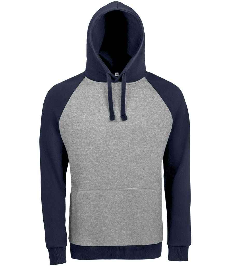 [02998 GYM/F XS] SOL'S Unisex Seattle Contrast Raglan Hoodie (XS, Grey Marl/French Navy)