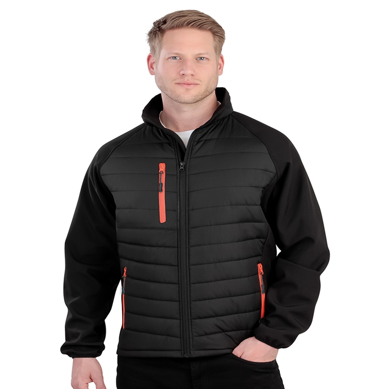 Result Genuine Recycled Black Compass Padded Jacket (Black/Grey, XS)