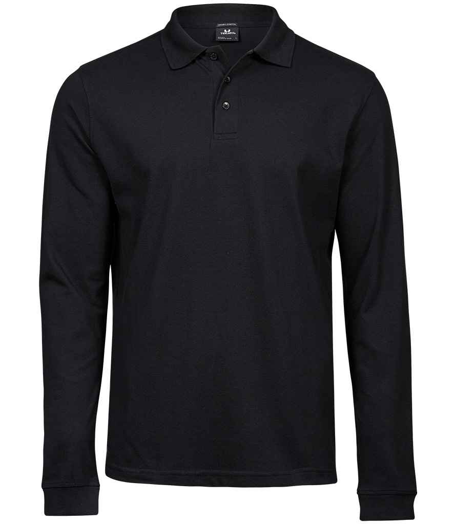 [T1406 BLK S] Tee Jays Luxury Stretch Long Sleeve Polo Shirt (S, Black)