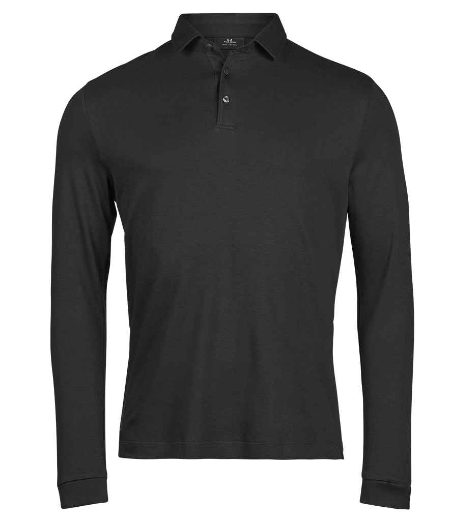 [T1442 BLK S] Tee Jays Pima Cotton Long Sleeve Polo Shirt (S, Black)