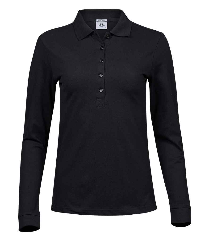 [T146 BLK S] Tee Jays Ladies Luxury Stretch Long Sleeve Polo Shirt (S, Black)