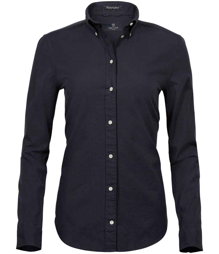 [T4001 BLK XS] Tee Jays Ladies Perfect Long Sleeve Oxford Shirt (XS, Black)