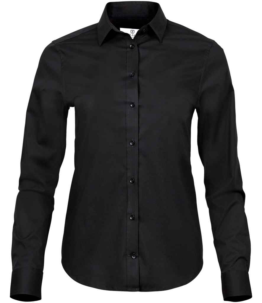 [T4025 BLK XS] Tee Jays Ladies Stretch Luxury Long Sleeve Poplin Shirt (XS, Black)