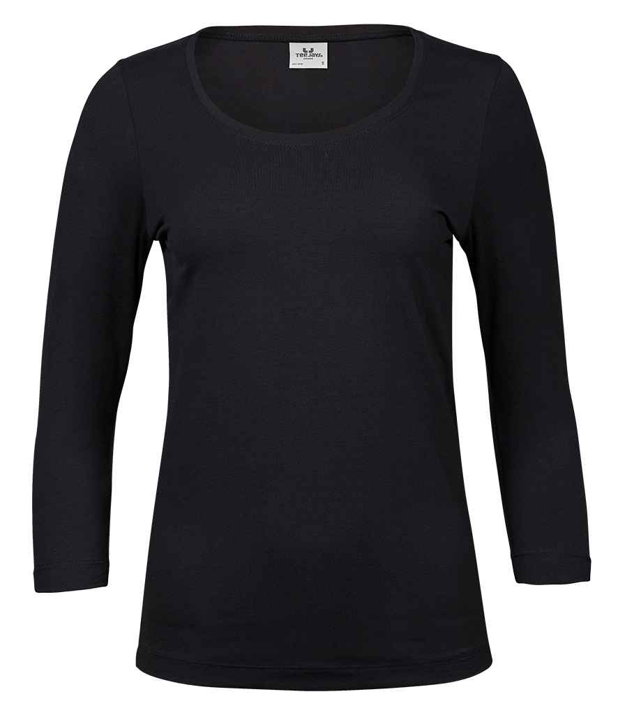 [T460 BLK S] Tee Jays Ladies Stretch 3/4 Sleeve T-Shirt (S, Black)