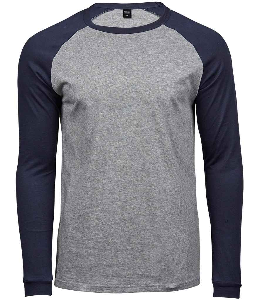 [T5072 HE/NV S] Tee Jays Long Sleeve Baseball T-Shirt (S, Heather Grey/Navy)