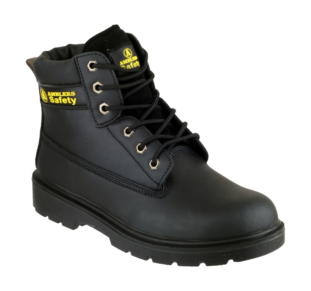 Black 6-Eyelet Padded Top Safety Boots, Steel Midsole