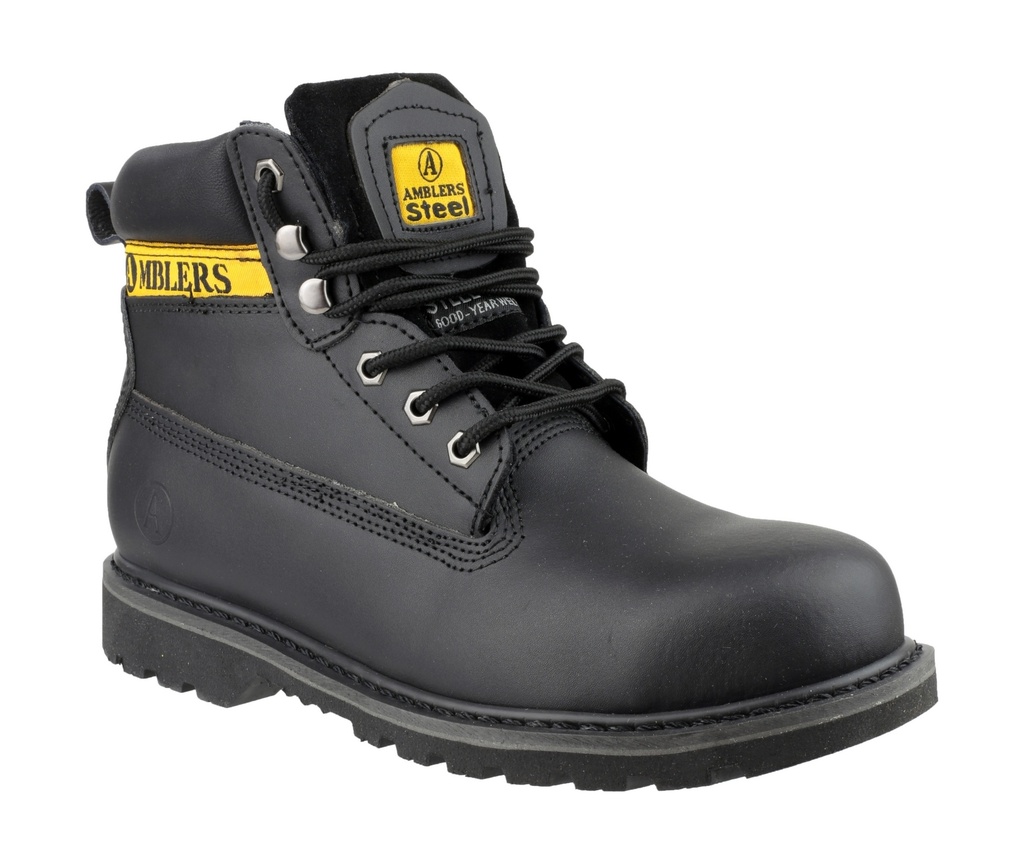 Black Welted Safety Boots, Padded Top (6)
