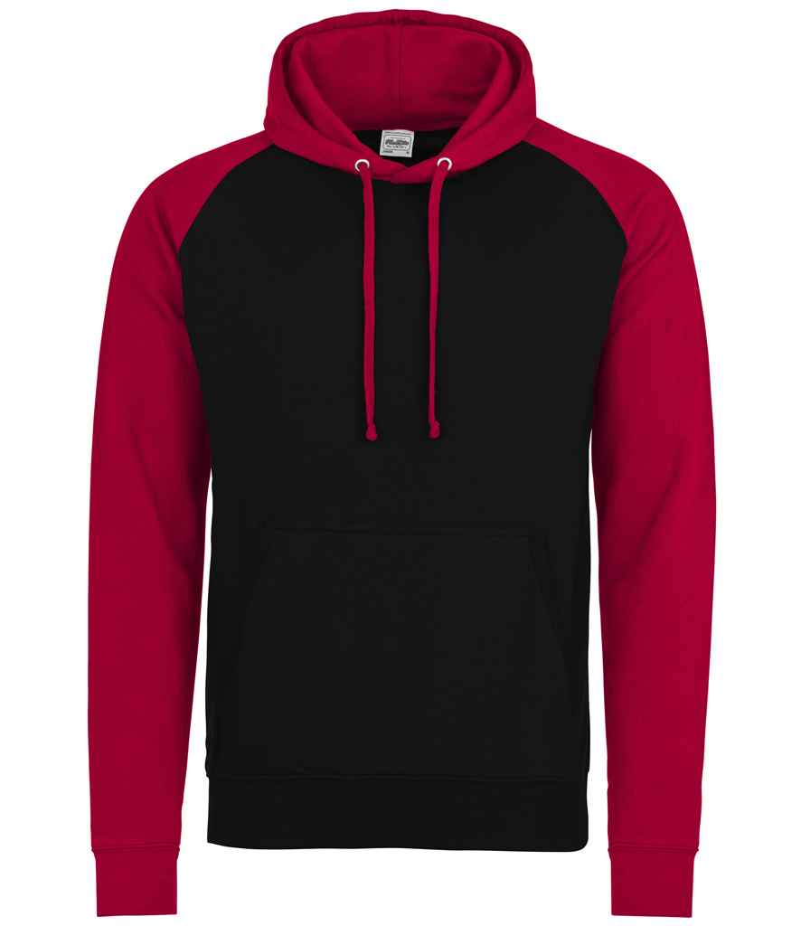 [JH009 JB/FR S] AWDis Baseball Hoodie (S, Jet Black/Fire Red)