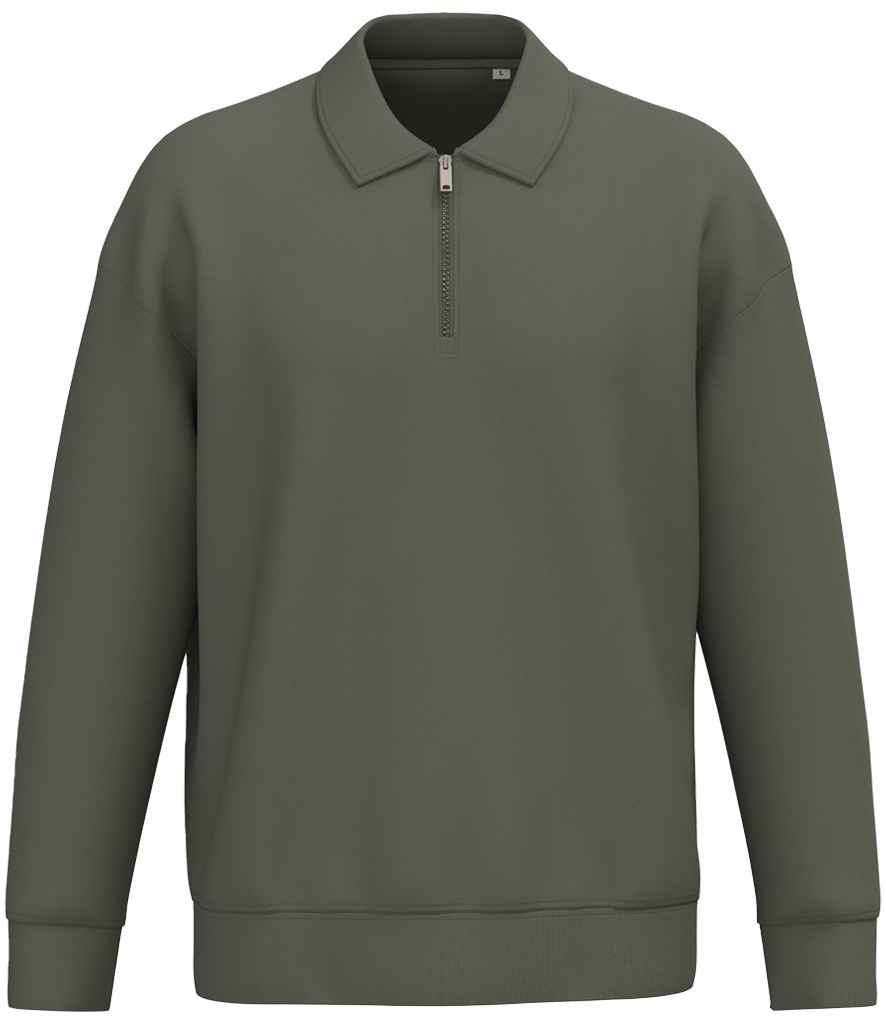 [NS432 ORK XS] Native Spirit Unisex 1/4 Zip Sweatshirt with Polo Collar (XS, Organic Khaki)