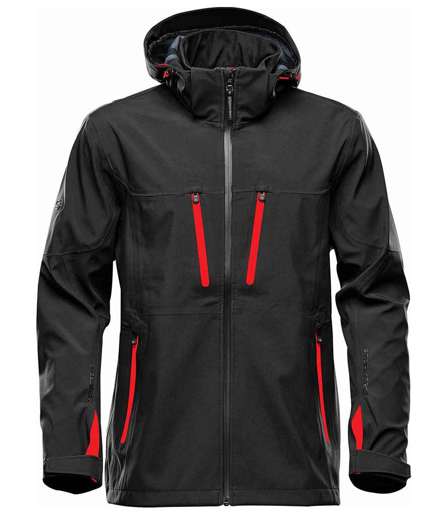 [XB3 BK/BR S] Stormtech Patrol Hooded Soft Shell Jacket (S, Black/Bright Red)