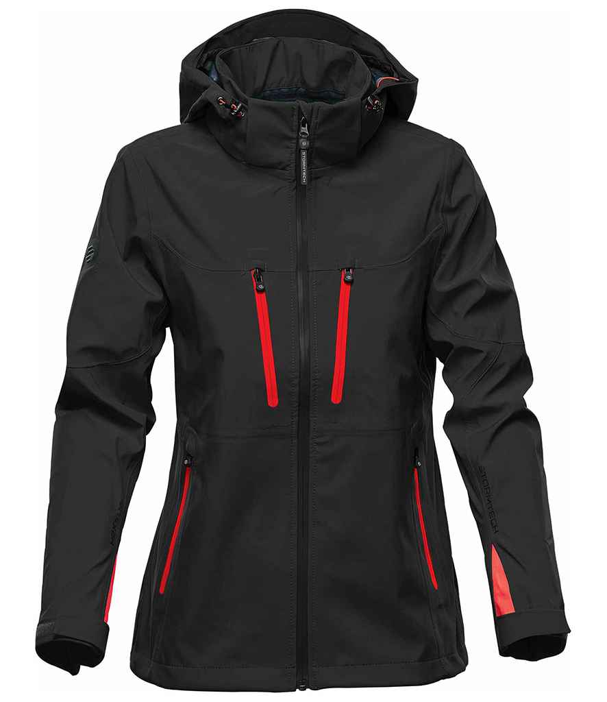 [XB3W BK/BR XS] Stormtech Ladies Patrol Hooded Soft Shell Jacket (XS, Black/Bright Red)