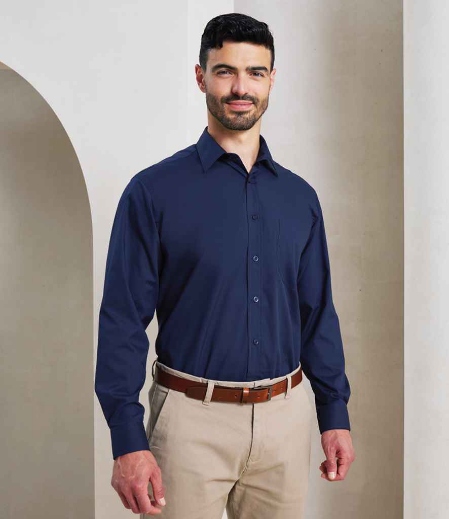 [PR200 BLK 15] Premier Long Sleeve Poplin Shirt (Black, 15)