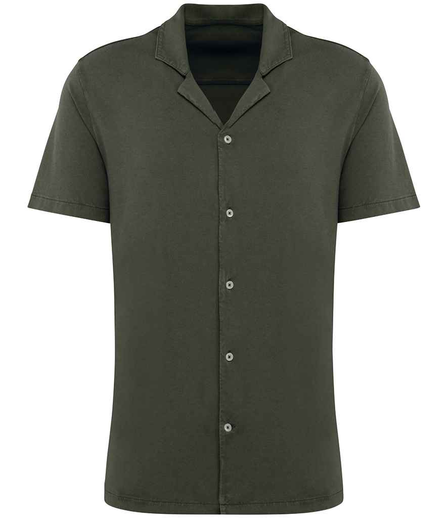 [SP522 WOK S] Spasso Jersey Short Sleeve Bowling Collar Shirt (S, Washed Organic Khaki)