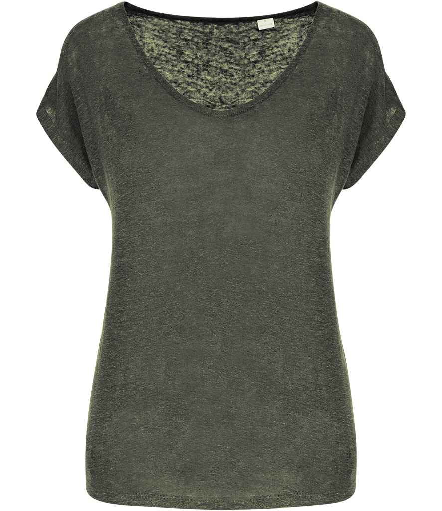 [SP321 ORK XS] Spasso Ladies V Neck Linen T-Shirt (XS, Organic Khaki)