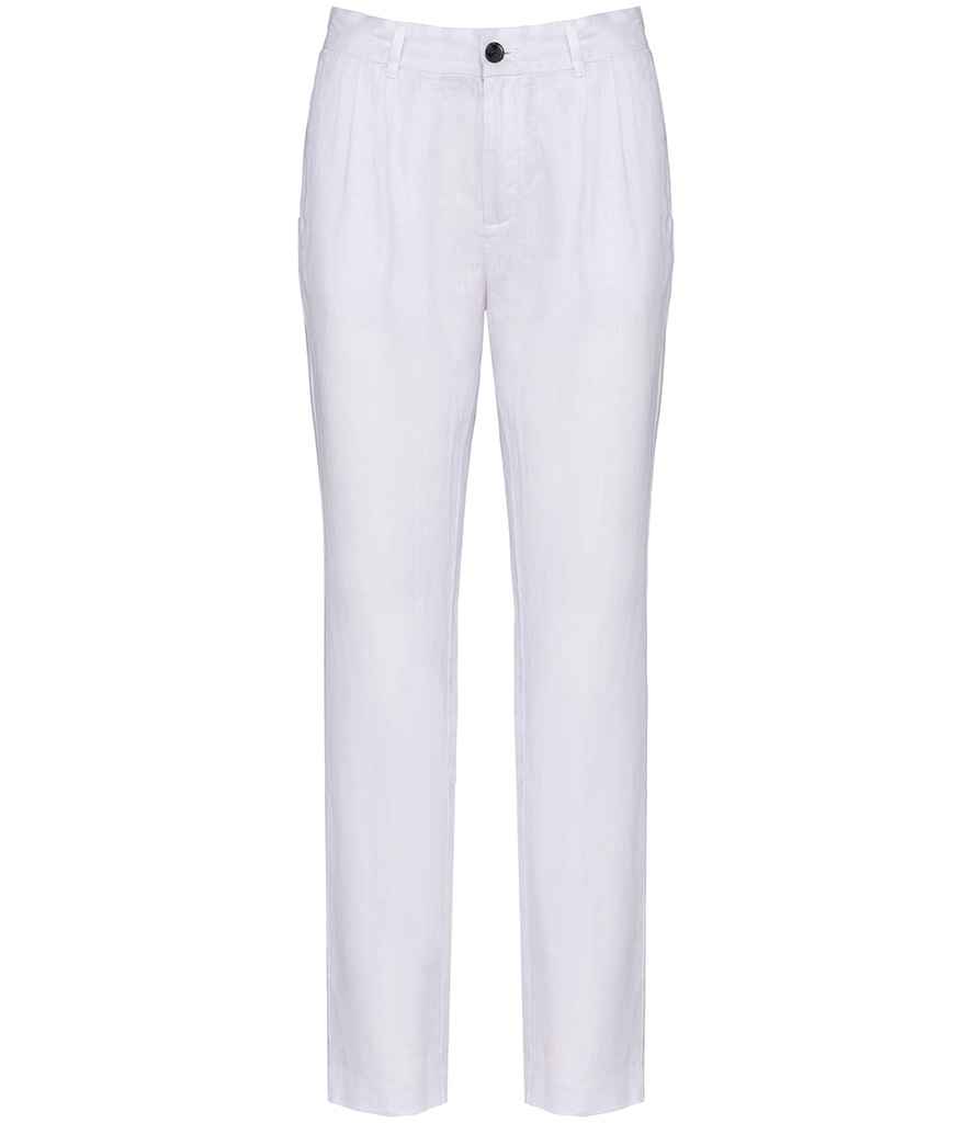 [SP712 WHI 34] Spasso Ladies Linen Trousers (34, White)