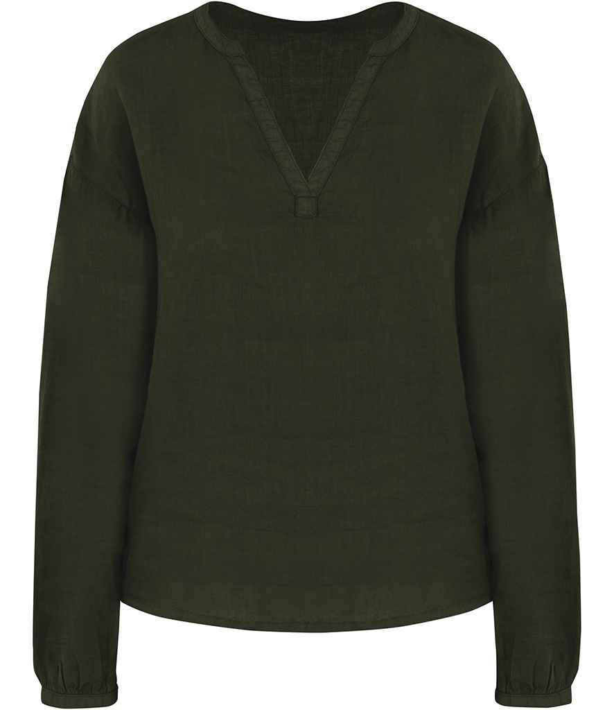 [SP524 ORK XS] Spasso Ladies Linen Blouse (XS, Organic Khaki)