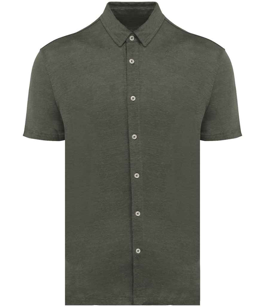 [SP517 ORK S] Spasso Short Sleeve Linen Shirt (S, Organic Khaki)