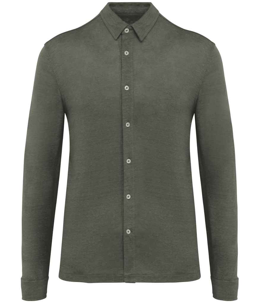 [SP518 ORK S] Spasso Long Sleeve Linen Shirt (S, Organic Khaki)