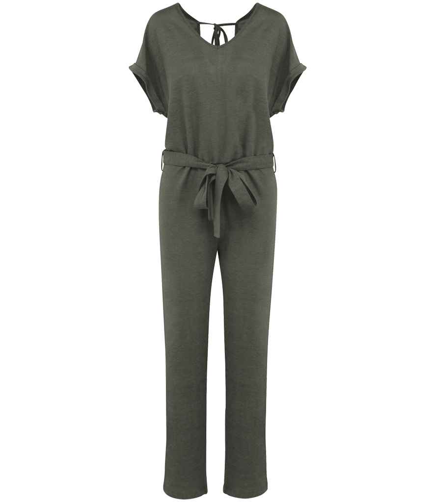 [SP5004 ORK XS] Spasso Ladies Short Sleeve Linen Knit Jumpsuit (XS, Organic Khaki)