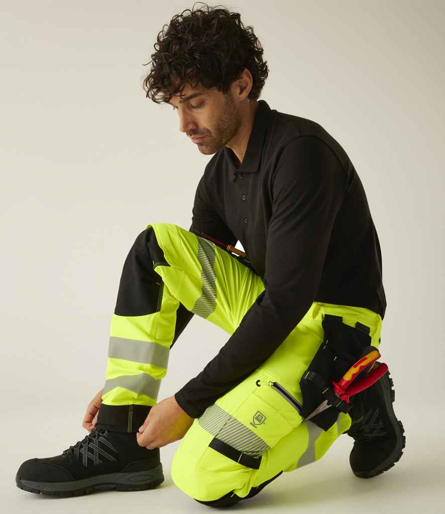 [RG537 YL/BK 28/R] Regatta High Visibility Infiltrate Stretch Holster Trousers (28/R, Yellow/Black)