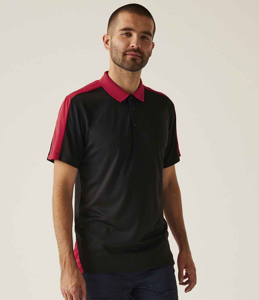 [RG424 BK/CS S] Regatta Contrast Quick Wicking Piqué Polo Shirt (S, Black/Classic Red)