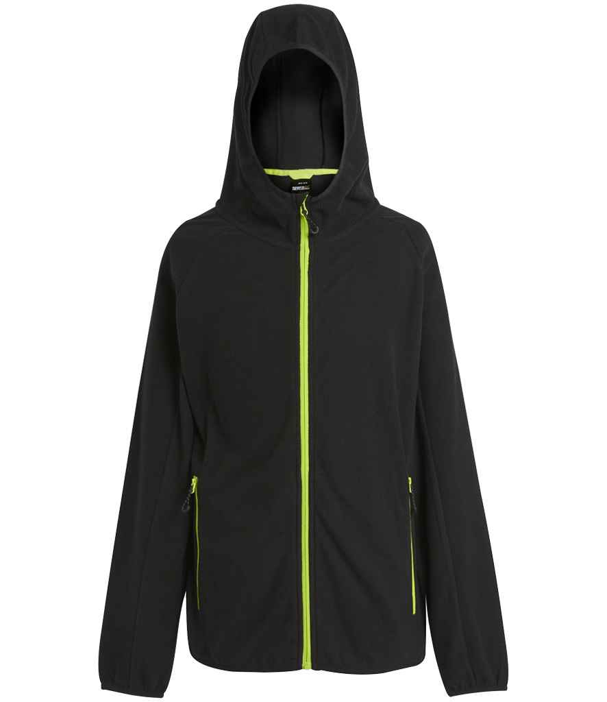 [RG451 BK/LM S] Regatta Navigate Full Zip Hooded Fleece Jacket (S, Black/Lime Green)