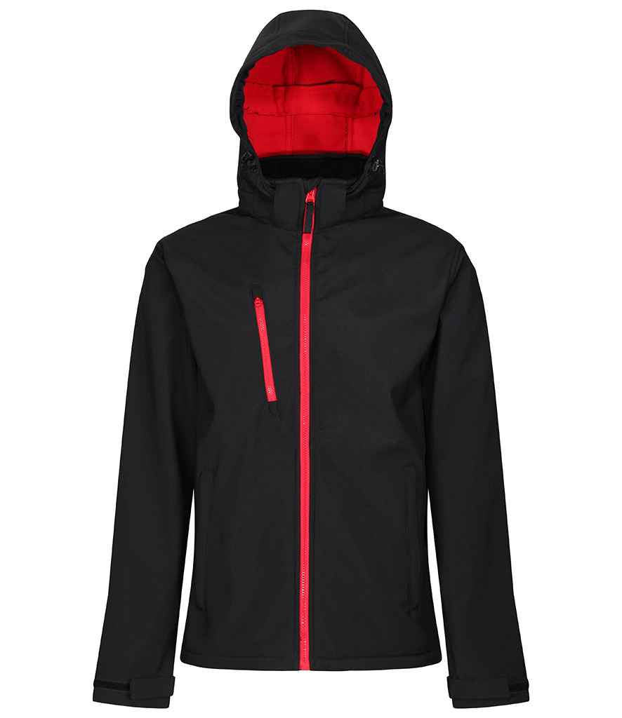 [RG635 BK/CS S] Regatta Venturer Three Layer Hooded Soft Shell Jacket (S, Black/Classic Red)