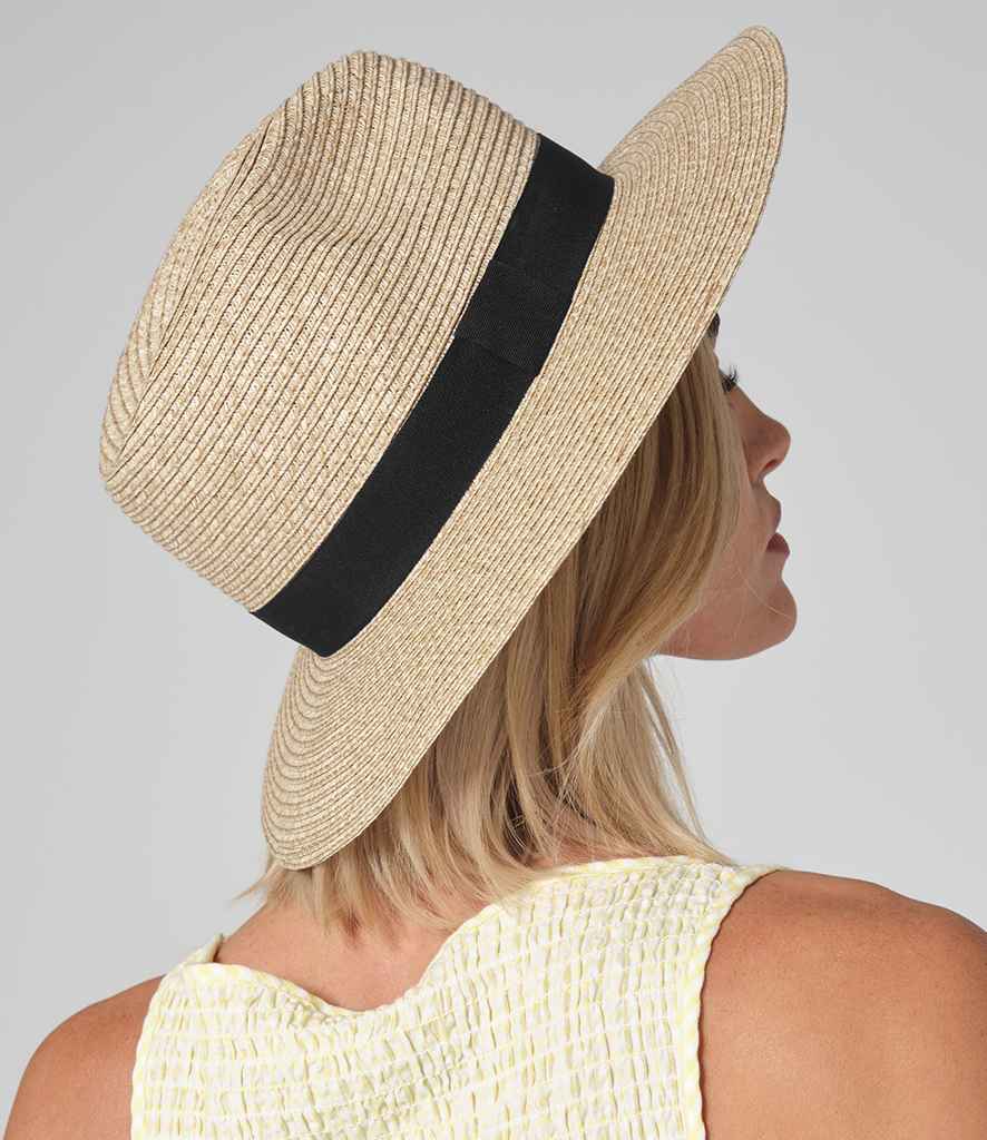 [BB725 NT/BK S/M] Beechfield Straw Fedora (S/M)