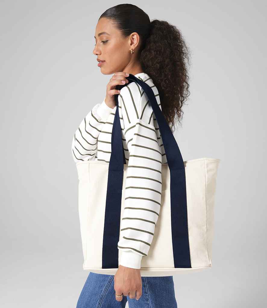 [BG675 NT/NV ONE] BagBase Edit Canvas Tote Bag (Natural/Navy)