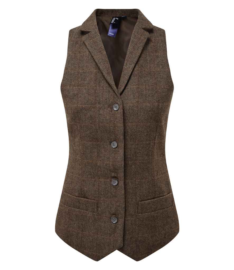 [PR626 BRN XS] Premier Ladies Herringbone Waistcoat (XS, Brown)