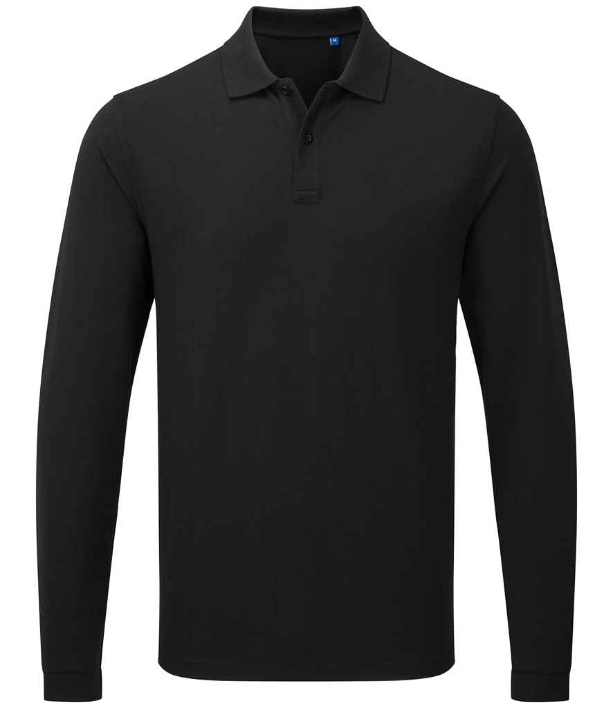 Premier Essential Unisex Long Sleeve Polo Shirt (L, Black)