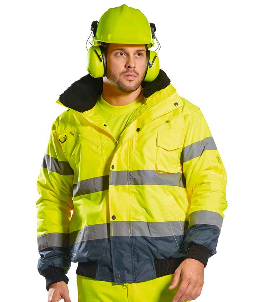 [PW013 YL/NV S] Portwest 3-in-1 Hi-Vis Bomber Jacket (S)