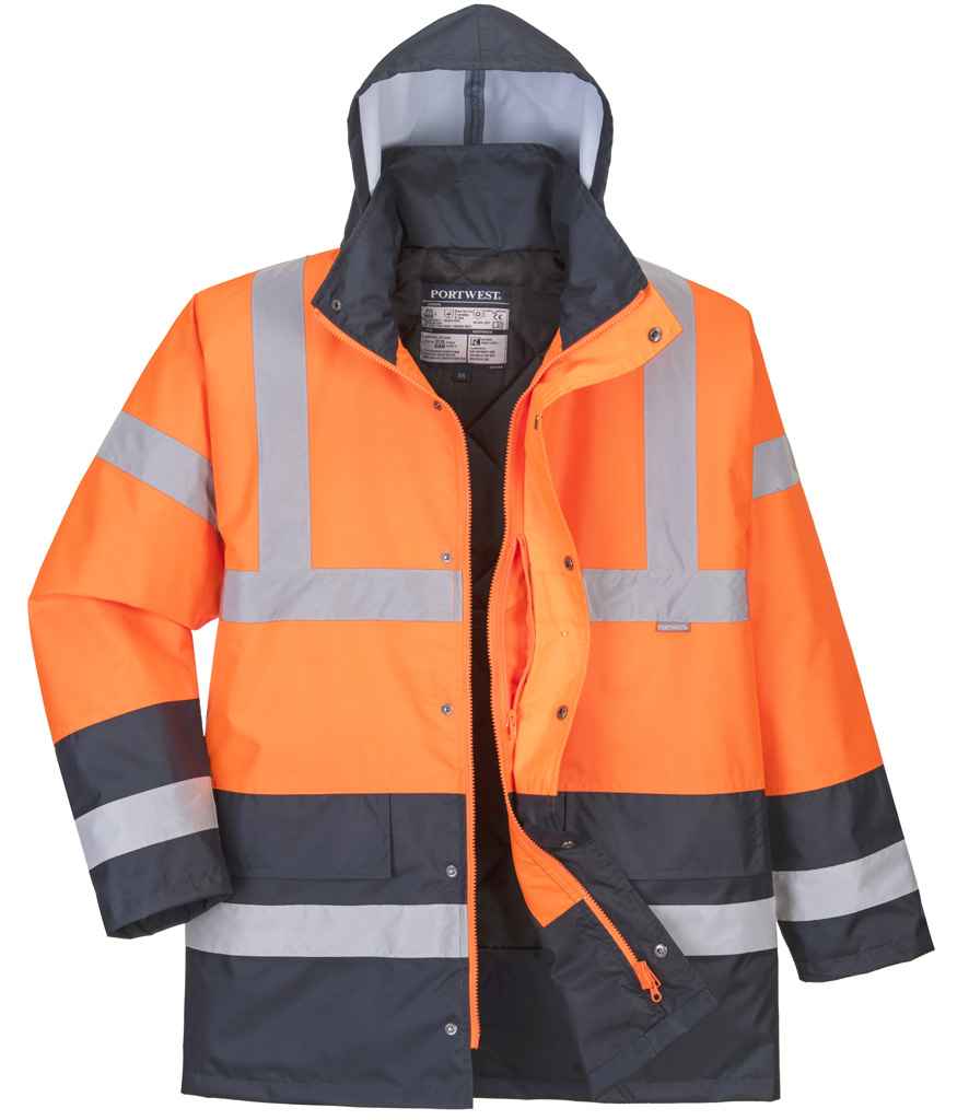 [PW025 OR/NV S] Portwest Hi-Vis Contrast Traffic Jacket (S, Orange/Navy)