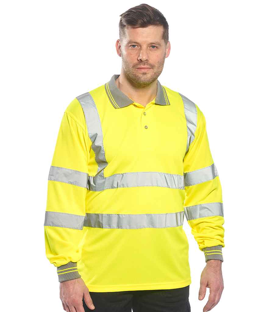 [PW059 YEL S] Portwest Hi-Vis Long Sleeve Polo Shirt (S, Yellow)