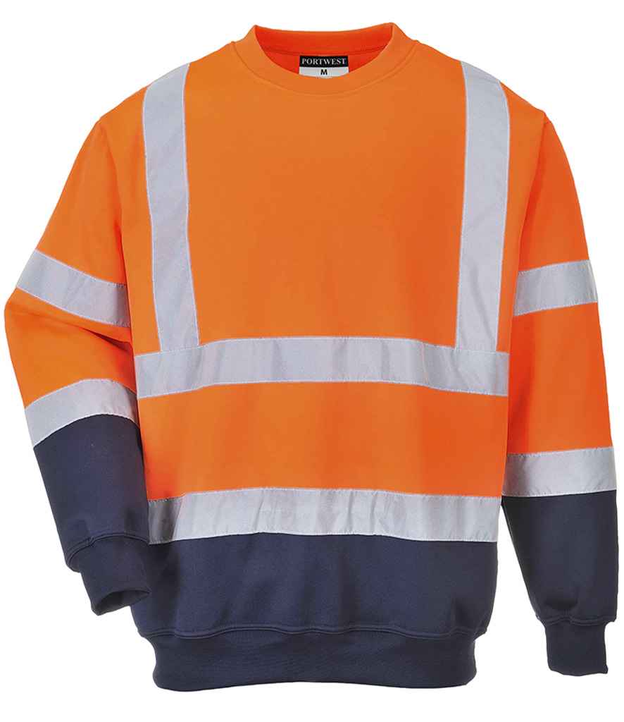 [PW668 OR/NV S] Portwest Hi-Vis Two Tone Sweatshirt (S, Orange/Navy)