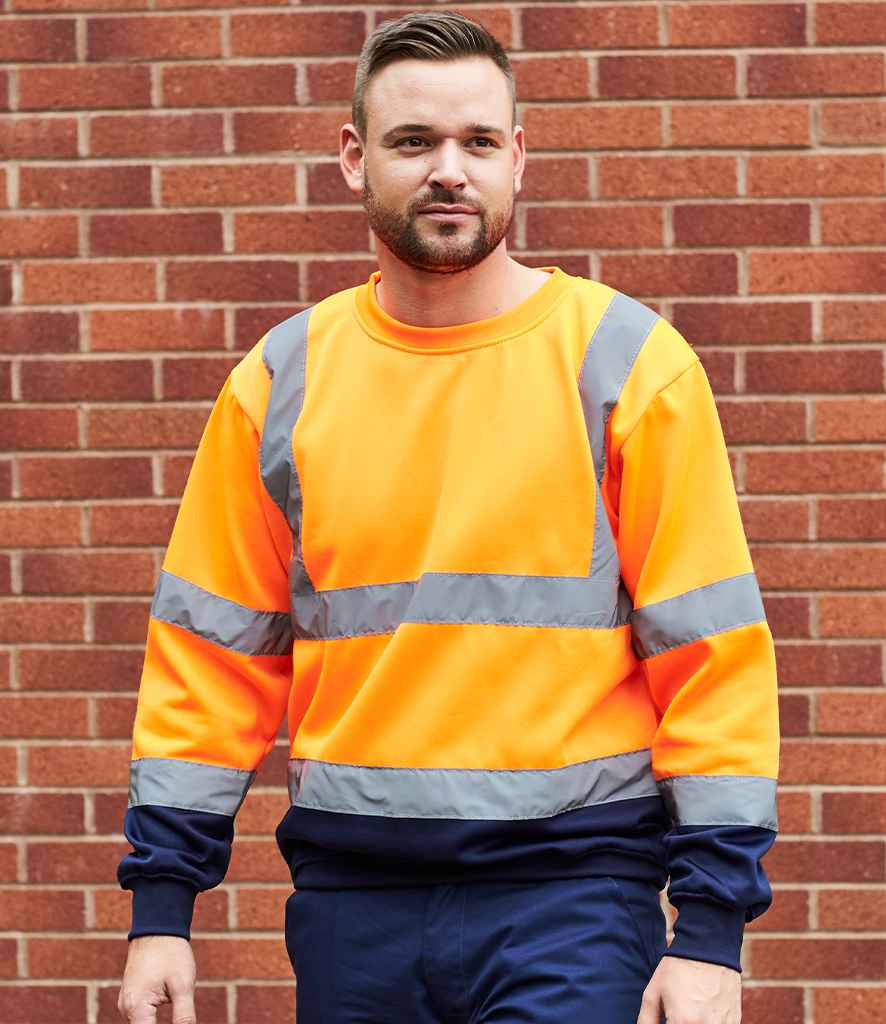 [PW668 OR/NV S] Portwest Hi-Vis Two Tone Sweatshirt (S, Orange/Navy)