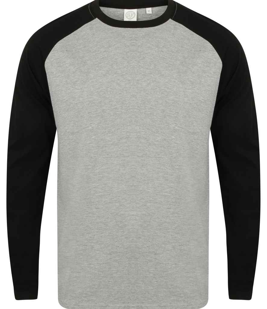 [SF271 HE/BK XS] SF Clothing Long Sleeve Baseball T-Shirt (XS, Heather Grey/Black)