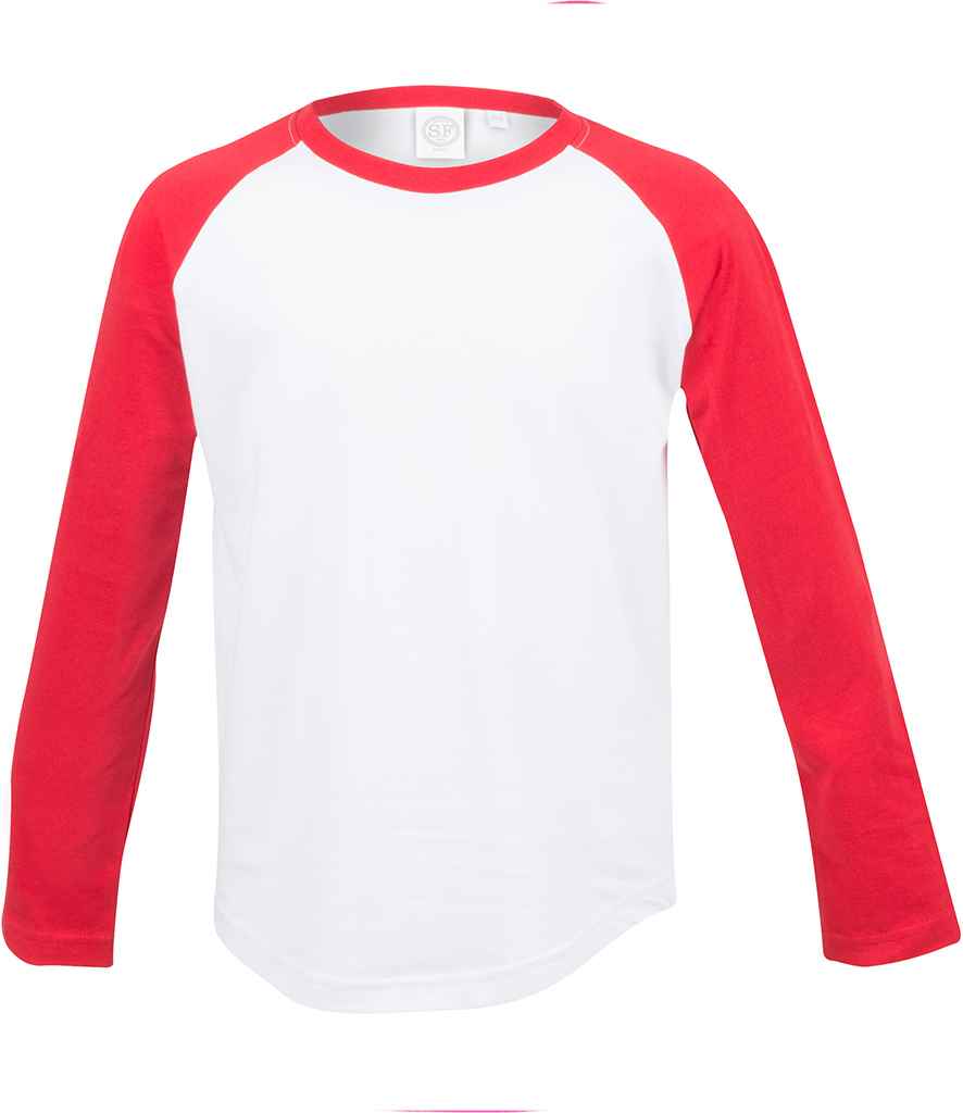 [SM271 WH/RD 5-6] SF Clothing Kids Long Sleeve Baseball T-Shirt (5-6)
