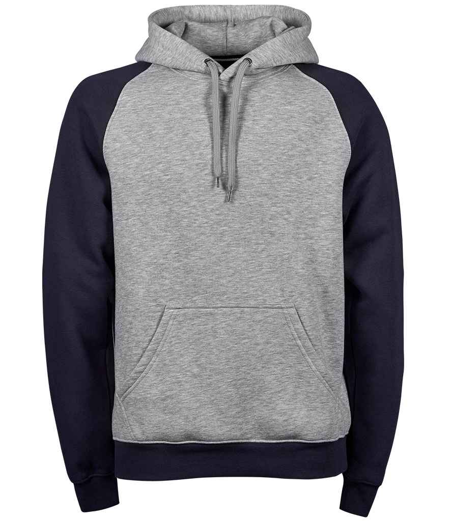 [T5432 HE/NV S] Tee Jays Two Tone Raglan Hooded Sweatshirt (S, Heather Grey/Navy)