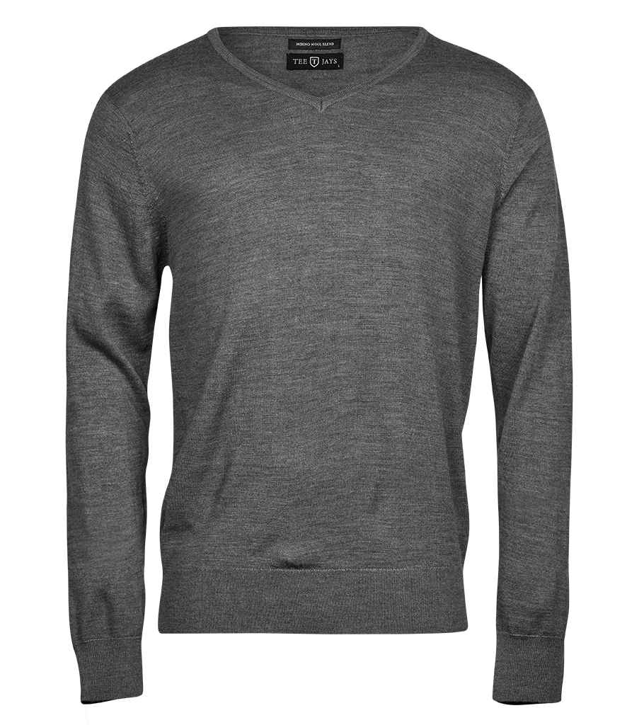 [T6001 GME S] Tee Jays Merino Blend V Neck Sweater (S, Grey Melange)